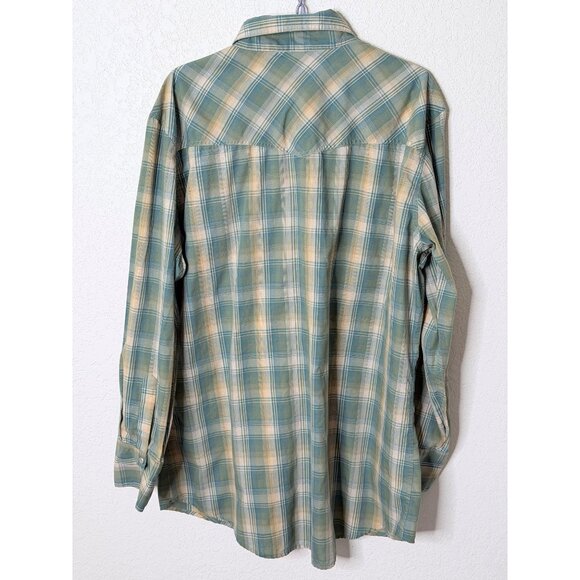 High Noon Western Pearl Snap Long sleeve Button Shirt Mens L Blue Plaid Cowboy - Picture 3 of 9